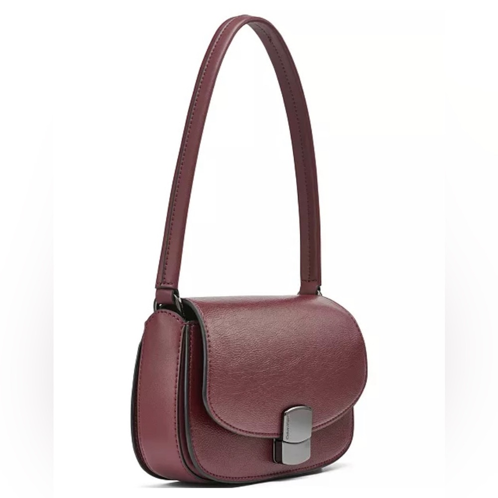 Calvin Klein Red Baguette Shoulder Bag Y2K Minimalist Clasp Small Purse - Picture 11 of 11